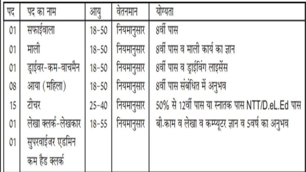 Army Pre Primary School Job