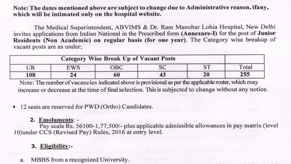 RML Hospital Jr Resident Job