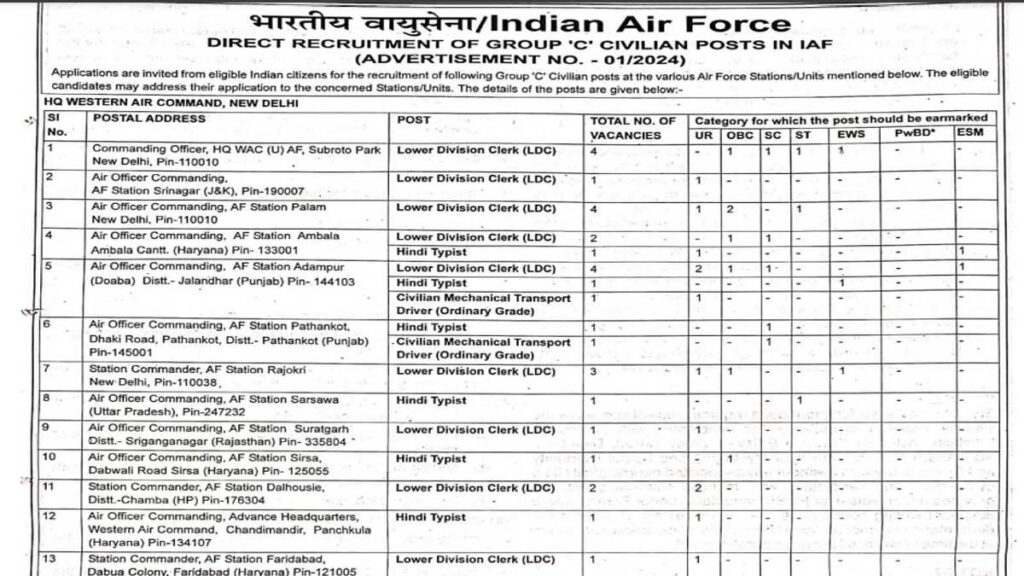 Indian Air Force Group C Job